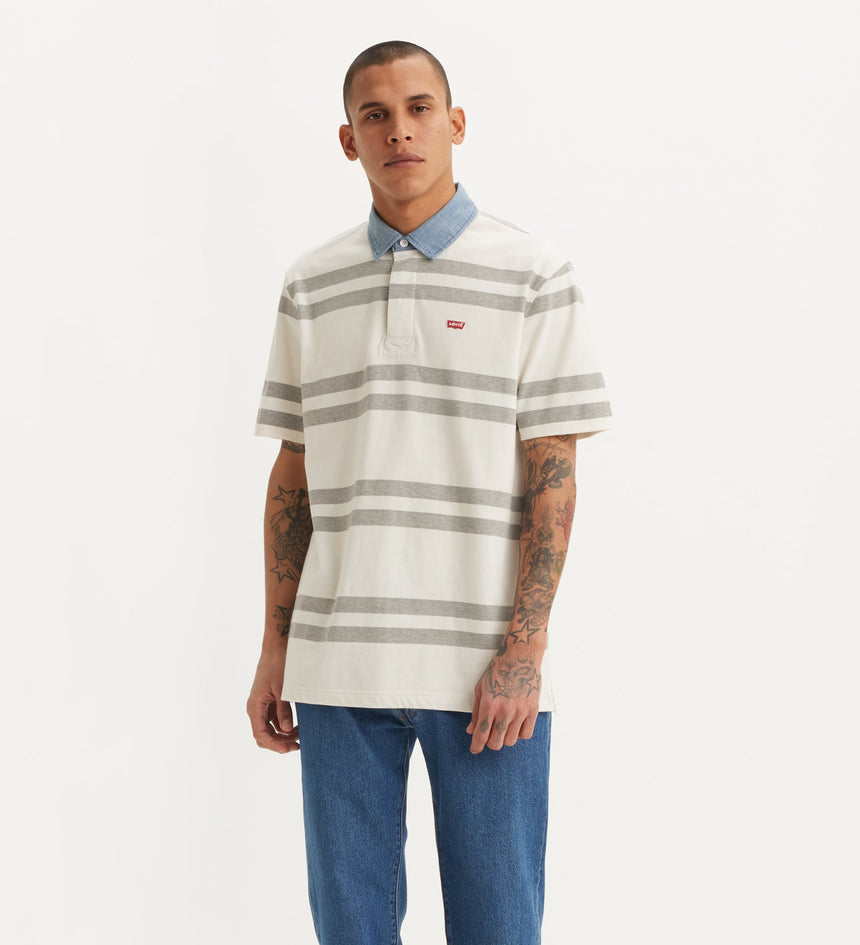 Levi s Men s Classic Short Sleeve Rugby Shirt Timmothy Stripe Egret Levi s MY