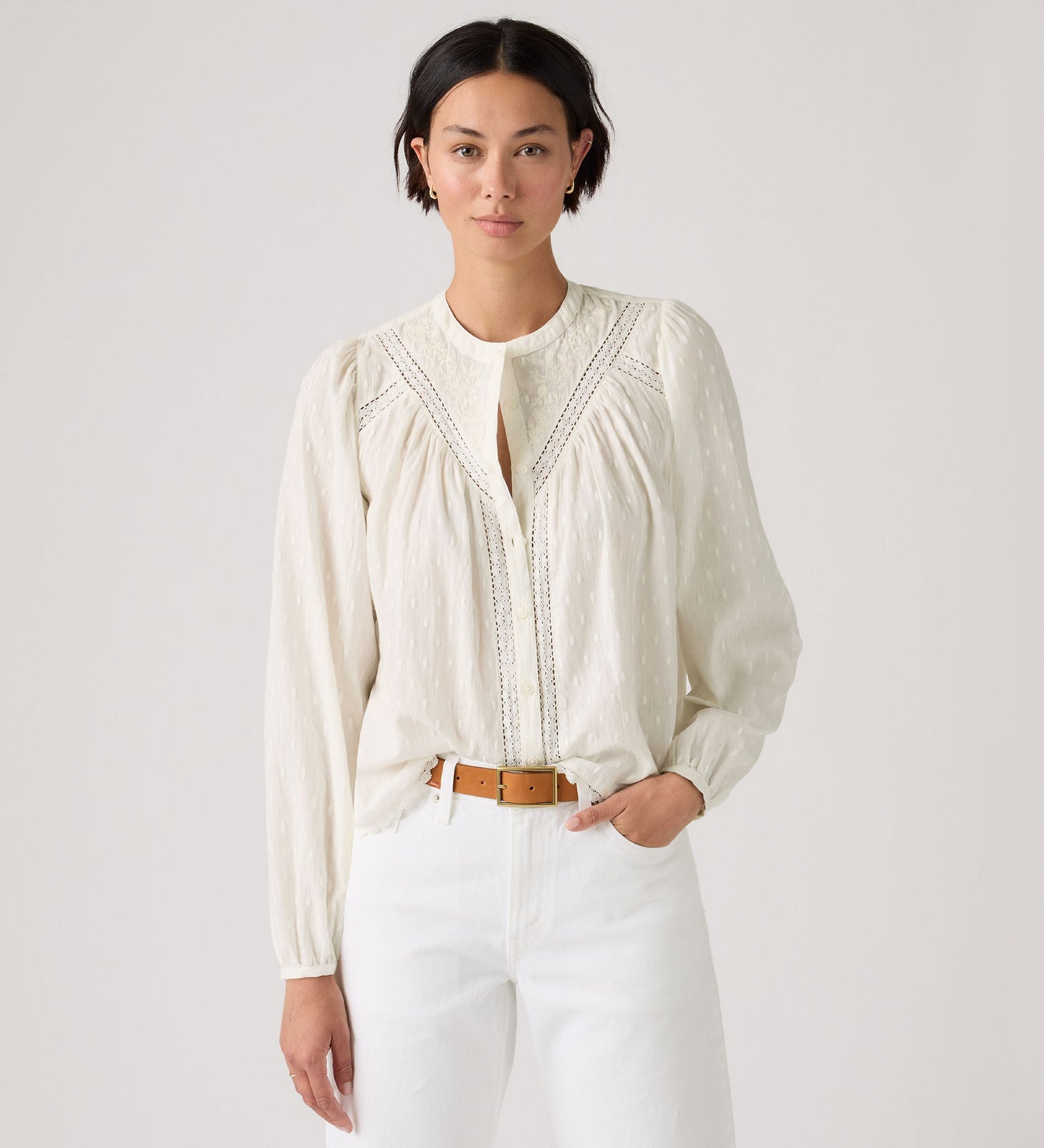 louren 【gather sleeve blouse】 levis-womens-cleo-long-sleeve-