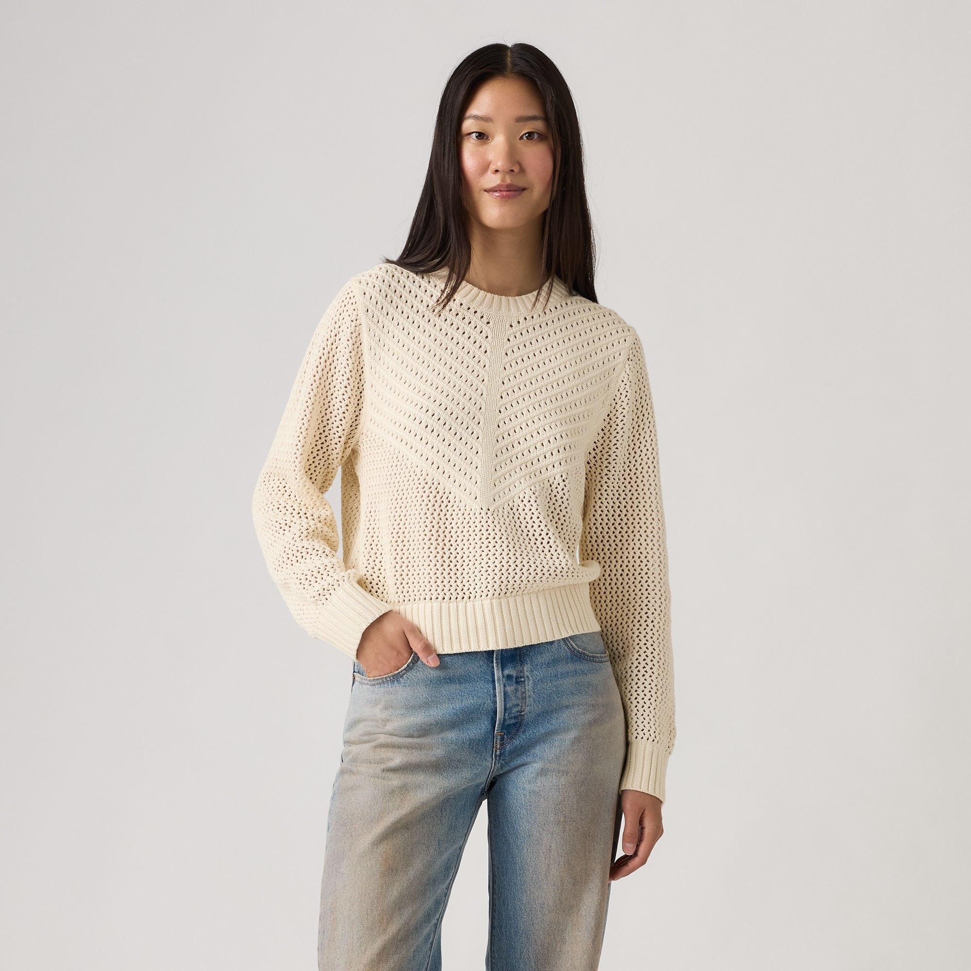 o0.cuvo1223 Levi's® Women's Gaelle Long-Sleeve Crochet Pullover - Neutral